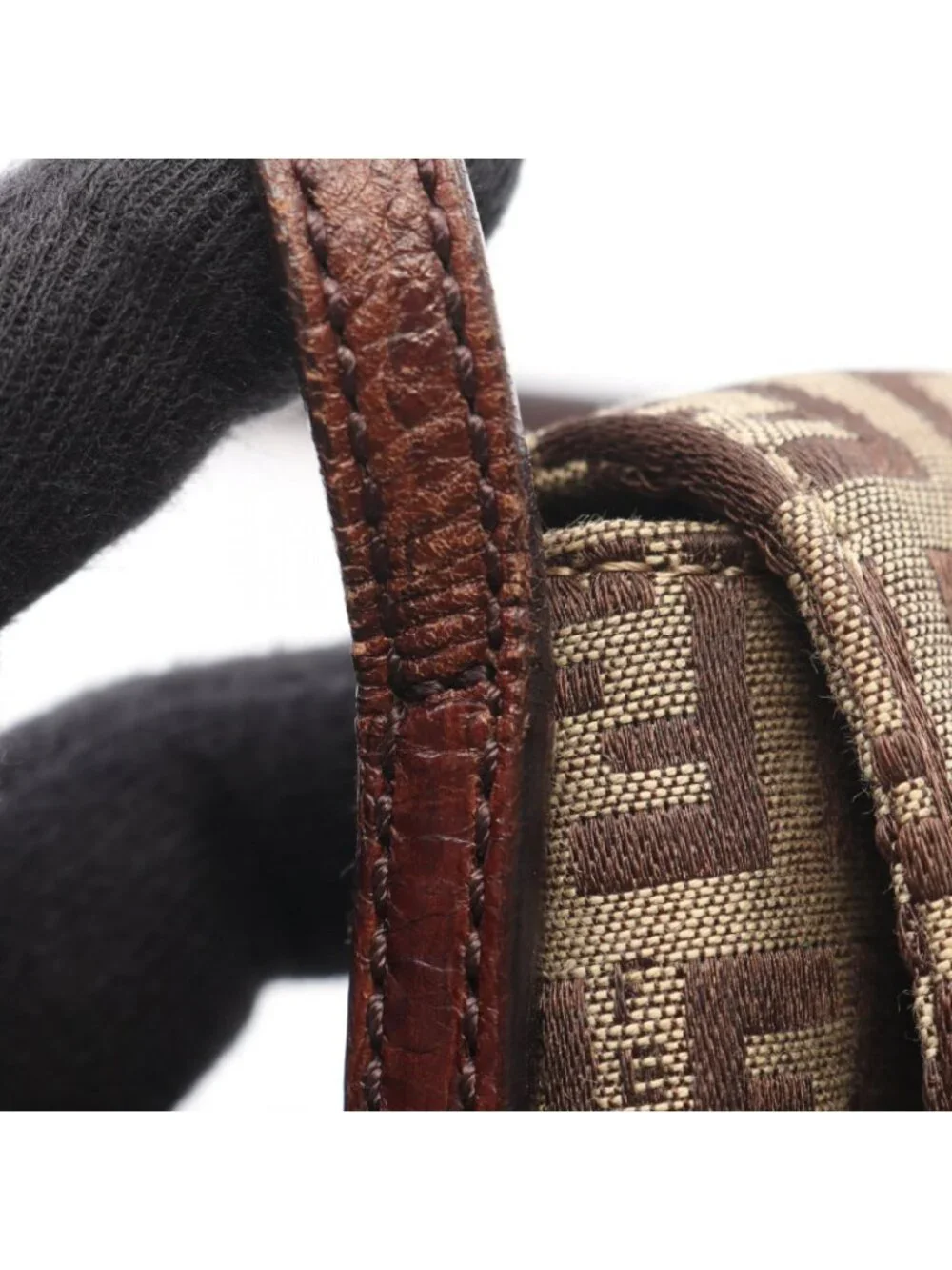 Fendi Shoulder Bag Zucchino Beige Brown Canvas Leather